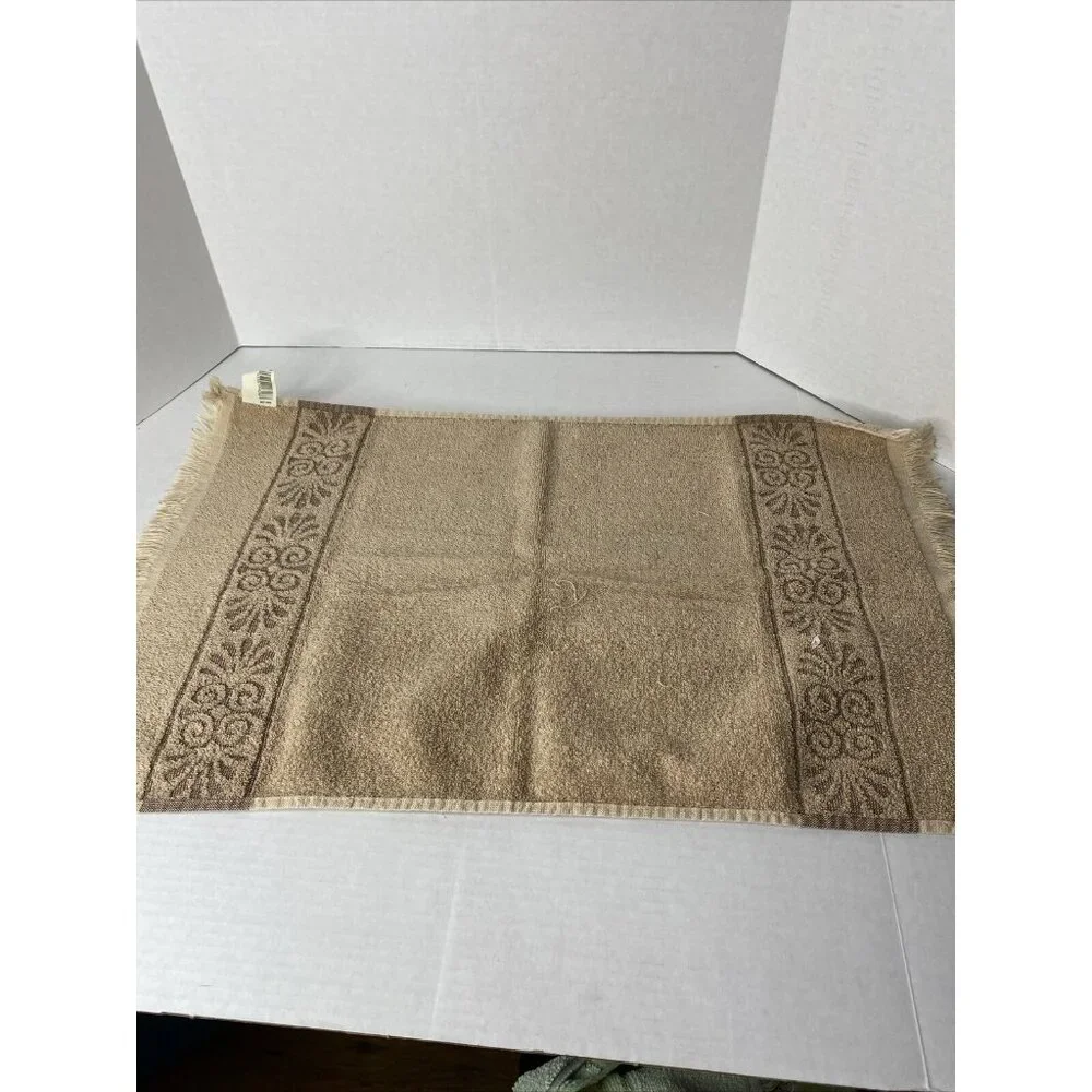 Vintage Cannon Montecello Towel Brown Hand Towel Sculpted Floral Fringe MCM